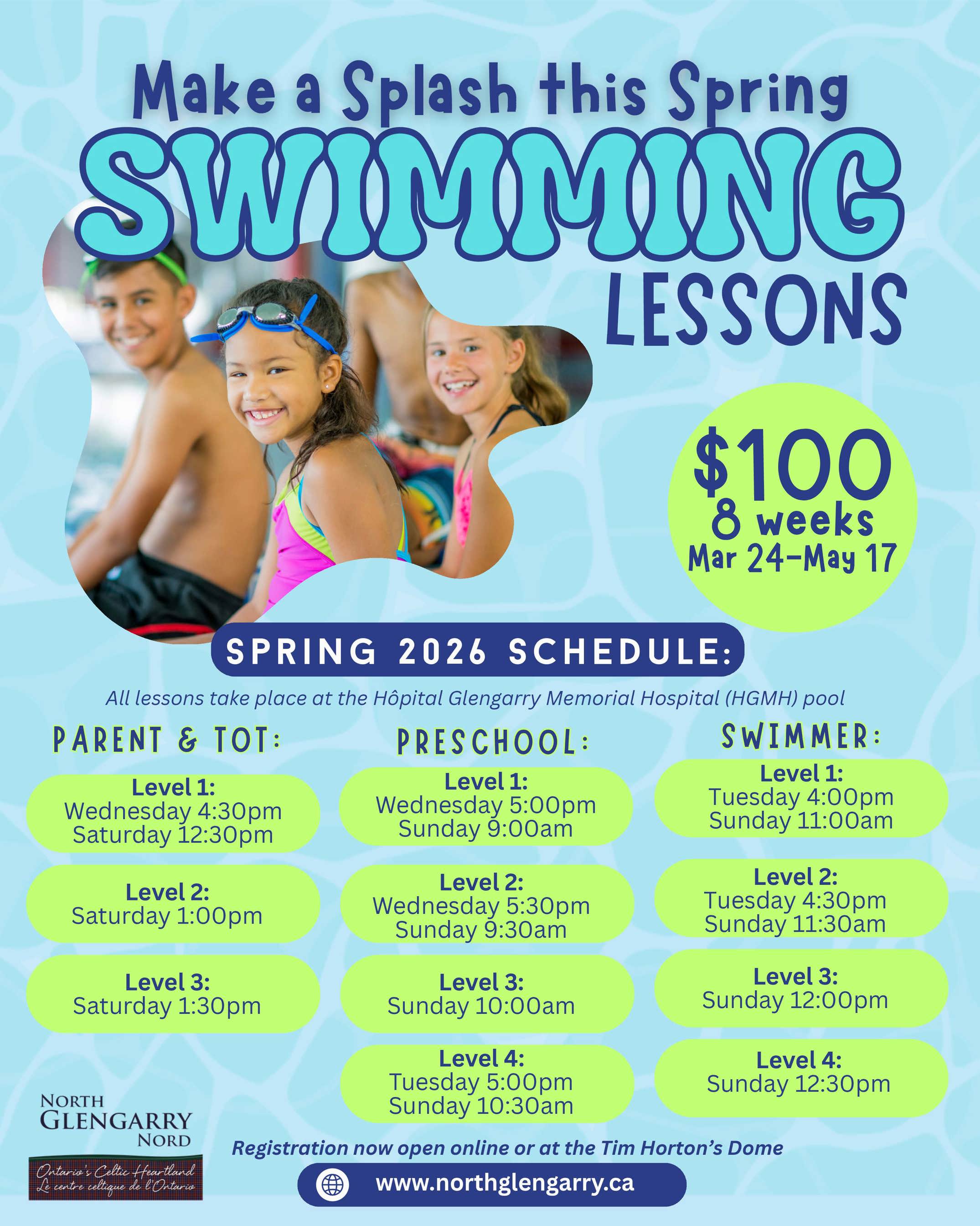 Spring 2026 swimming lesson schedule
